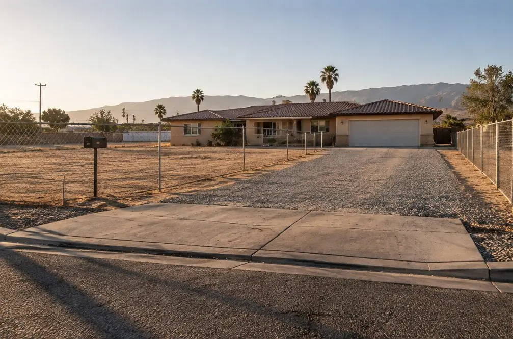 Illustration: a new gray concrete driveway in front of a typical Bloomington house