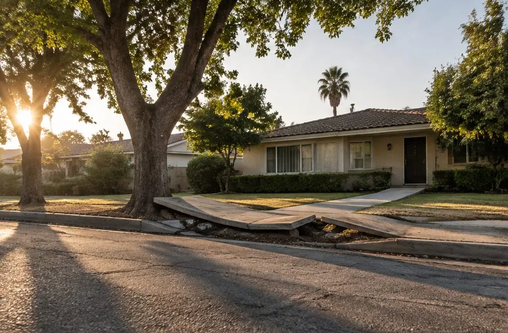 Illustration: a new gray concrete driveway in front of a typical El Rancho Verde house