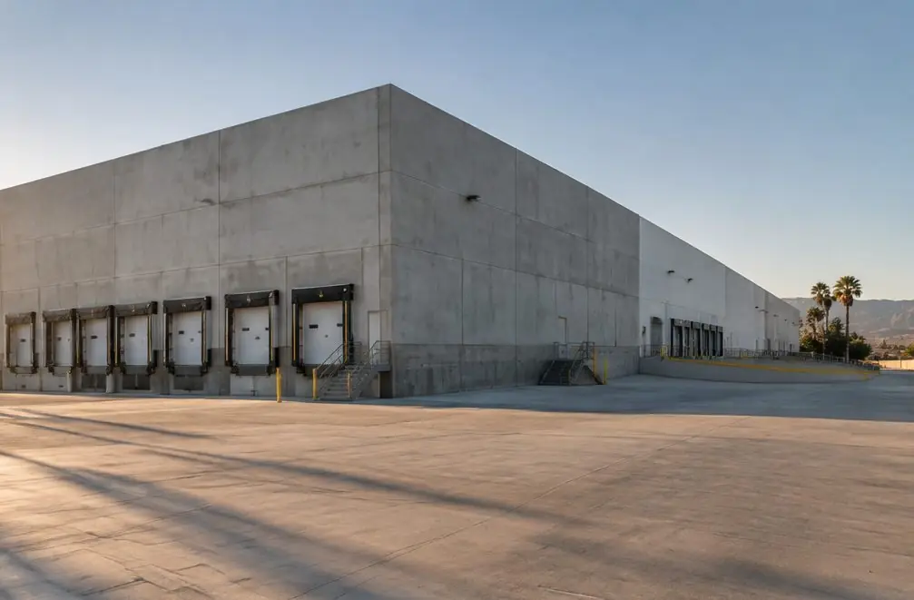 Illustration: a new gray concrete driveway in front of a typical The Northern Logistics District house